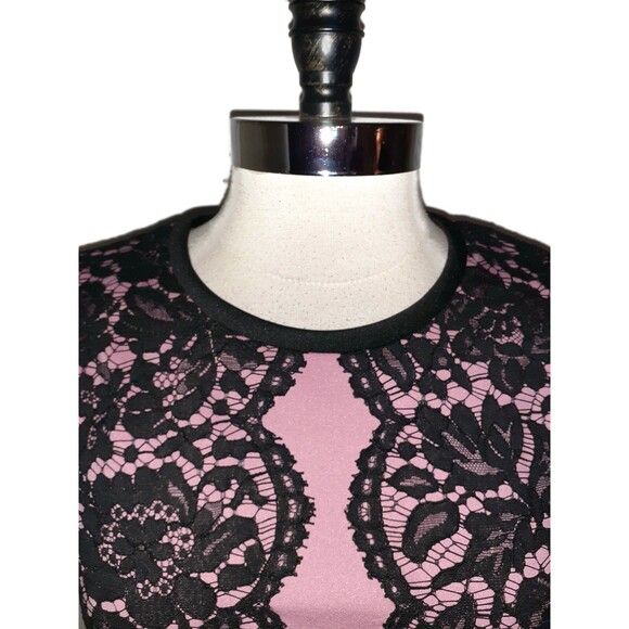 TOMMY HILFIGER Size 10 Sheath Dress Pink Black Floral Lace Sleeveless - Picture 2 of 7